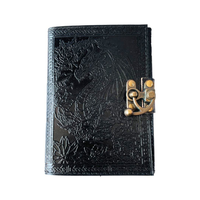 Carnet de rituels Wiccan en cuir véritable vintage classique, fait main, couverture noire gaufrée, papier à bords festonnés, religieux