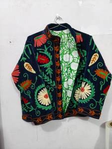 Blouson Bomber en Laine Brodé Suzani Multicolore Fait Main, Vêtement d'Extérieur Vintage Artisanal, Hiver Respirant et Coupe-Vent - Product Image 4