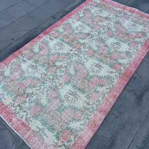 3.7x6.6 ft Rug, Vintage Turkish Rug, <b>Red</b> Southwestern <b>Wool</b> Rug - Product Image 3