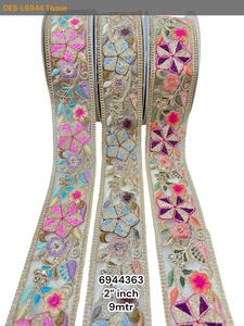 Custom Made Machine Embroidered <b>Silk</b> Ribbon in <b>Organza</b> Fabric Recycled 1.5" Width Floral Pattern for Wedding Bridal Wear - Product Image 5