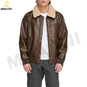 Blouson aviateur en simili cuir pour homme avec col en sherpa - Product Image 1