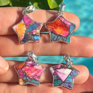 Elegante y Exclusivo Colgante de Moissanita en Forma de Estrella con Bisel, Color Rosa Ostra Turquesa, Joyería Fina para Mujer, Ideal para Fiestas - Product Image 2