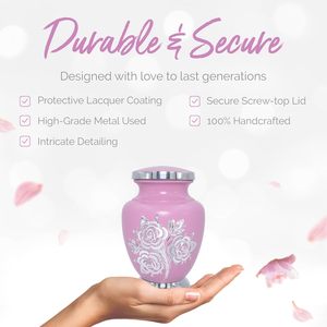 Urne moyenne rose pour cendres humaines-Taille moyenne-Hauteur 6 "; Largeur 4.5"; Capacité 70 pouces cubes-Fabriqué à la main et gravé - Product Image 4