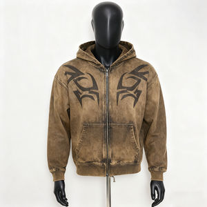 2026 OEM HSI <b>Oversized</b> Vintage Look Washed <b>Hoodie</b> Bulk Cotton Fleece Blank Boxy Heavy Weight Cross Stiches Printed <b>hoodie</b> - Product Image 1