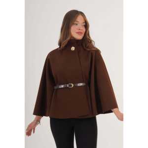 Poncho café à bouton unique pour femme avec ceinture – Manteaux pour femme en gros - Product Image 6