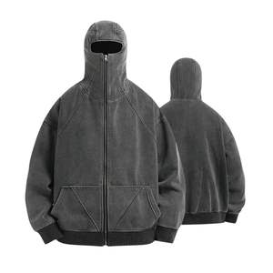 Custom Logo Design High Quality Mask <b>Ninja</b> <b>Hoodie</b> Gray Zip Up Lightweight Embroidered Cotton Streetwear Balaclava Hoodies - Product Image 1