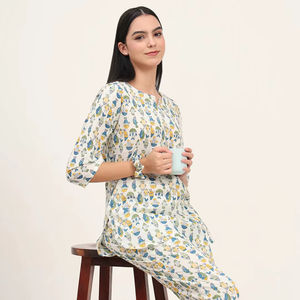 Conjunto de 2 Piezas de Verano para Mujer, Estampado Floral Étnico, Pantalones Cortos hasta el Tobillo, ODM, Ropa de Estar Ecológica, Kurta Pant - Product Image 1