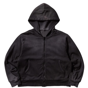 Sweat-shirts à capuche personnalisés en coton biologique 100% délavé à l'acide, streetwear lourd, surdimensionné, épaules tombantes avec poches pour hommes - Product Image 1