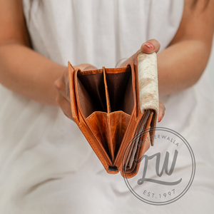 Clip de dinero de cuero genuino Vintage LW para mujeres y niñas elegante color blanco y marrón - Product Image 3