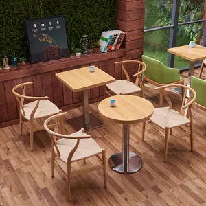 Modern Garden Furniture Dining Table Set 4 Chairs Restaurant Solid Wood Table With Metal Leg