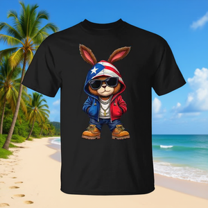 T-Shirt Cool Bunny Vibes Boricua con Bandiera di Porto Rico, Design Personalizzato Promozionale - Product Image 3