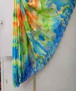 Exclusive Indian Designer Fancy Cotton Silk <b>Fabrics</b> Saree Heavy Mirror Embroidery Work Luxury Wedding Ethnicgarment Festival - Product Image 5