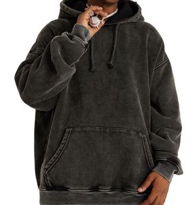 Sudadera con capucha negra con lavado ácido de gran tamaño para hombre, logotipo personalizado, Sudadera con capucha con lavado ácido suelto para hombre de gran tamaño - Product Image 1