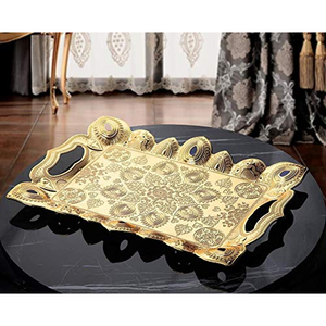 Vente en gros de plateau en métal doré en aluminium personnalisé de haute qualité plateau en métal de luxe de meilleure qualité pour la maison servant l'hôtel et le restaurant - Product Image 4