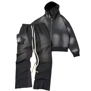 Ensemble de survêtement homme en molleton de coton épais respirant, coupe oversize à épaules tombantes, avec sweat à capuche et pantalon baggy délavé à la pierre pour l'hiver - Product Image 1