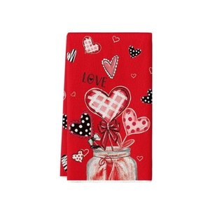 Serviette de cuisine en coton imprimée « Home Sweet Home » avec bordure à carreaux rouges et motif cœur, utilitaire, multi-usages, de qualité supérieure, brodée - Product Image 4