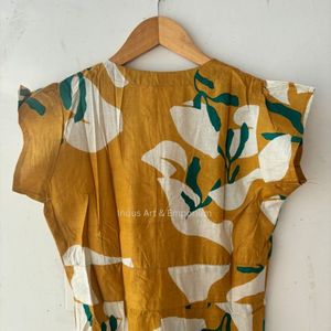 Hermoso vestido estampado de bloque de algodón floral amarillo vestido para ropa informal vestido estampado de bloque de mano - Product Image 4