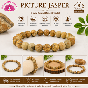 Bracelet de perles rondes en jaspe naturel de 8 mm - Équilibre émotionnel, stabilité, courage, Reiki, pierre précieuse chargée - Product Image 3