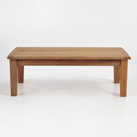 Table basse d'extérieur en teck massif Srikandi Premium, hauteur réglable, design moderne minimaliste, mobilier durable pour jardin et terrasse