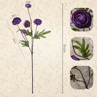 Bunga Ranunculus Sutra Buatan, Tangkai Bunga Sutra Imitasi 51cm untuk Dekorasi Pernikahan, Rumah, Vas, dan Centerpiece Meja