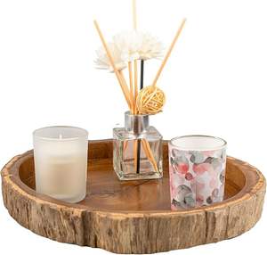 Plateau de service en bois naturel rustique forme irrégulière décor à la maison bougeoir plateaux - Product Image 1