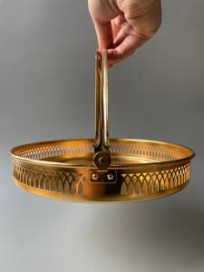 Plateau rond en métal, panier de service avec poignée, organisateur de rangement décoratif pour la maison, l'hôtel, le restaurant, cadeau de mariage, qualité durable - Product Image 3