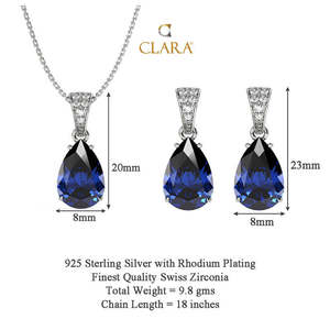 CLARA Ensemble de boucles d'oreilles pendantes en argent sterling 925 plaqué rhodium, motif goutte d'eau bleu roi, serti de zircone suisse de luxe taille poire - Product Image 5