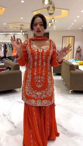 Vente en gros de tenue Sharara en Foux Georgette avec broderie et travail de séquence, tenue Sharara ethnique pour les fêtes - Product Image 2