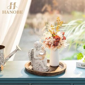 Plateau de service en bois rustique vintage DreamCraft, centre de table, porte-bougie, décoration ottoman, fleurs et plantes préservées du Vietnam - Product Image 4