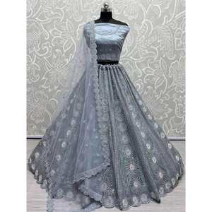 Designer Lehenga Choli with Stunning Grey Sequins <b>Net</b> and <b>Dupatta</b> for Wedding Apparel - Product Image 1