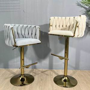 Contemporary High <b>Bar</b> <b>Stool</b> with Thick Yarn Weaving and <b>Adjustable</b> Height Iron Base (GAK-058) - Product Image 5