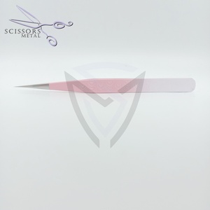 Pinzas para extensión de pestañas de color rosa fuerte con aislamiento profesional de acero inoxidable al por mayor agarre de diamante sostenible - Product Image 2