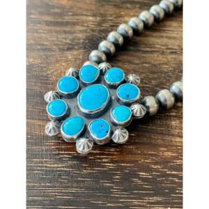 Kingman Turquoise <b>and</b> Sterling <b>Silver</b> Cluster Pendant <b>and</b> <b>Earring</b> <b>Set</b> Fine Jewelry <b>Set</b> - Product Image 6