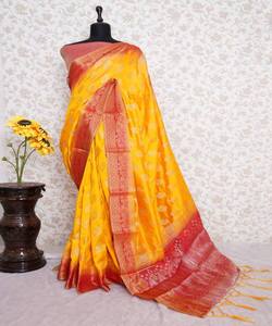 ผ้าไหม Banarasi Khadi Sari สำหรับงานปักแบบดั้งเดิมชุดปาร์ตี้งานแต่งงานแบบอินเดียราคาแฟนซี - Product Image 1