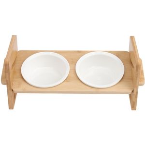 Eco-Friendly Bamboo Elevated Cat <b>Bowls</b> Double Stainless Steel Dish Adjustable <b>Raised</b> Pet Feeder Stand for Cat and Small <b>Dog</b> - Product Image 4