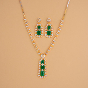 Classic Cubic Zirconia Necklace Set Two Tone Plating Fashion Jewellery for Anniversaries Princess Cut Claw Setting Exported - Product Image 2