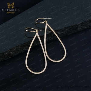 Pave Diamond Solid14K Gold Drop <b>Earrings</b> Handmade Jewelry New Trendy Design <b>Top</b> Quality Diamond Gold <b>Earrings</b> - Product Image 5