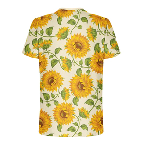 T-shirt à manches courtes pour homme, imprimé tournesol, coupe classique, col rond, en coton tricoté, motif floral - Product Image 2