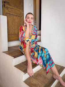 Vestido Largo de seda de verano bohemio hasta el suelo Kimono floral Bata Playa Cubrir Salón hecho a mano Ropa de dormir Traje - Product Image 3