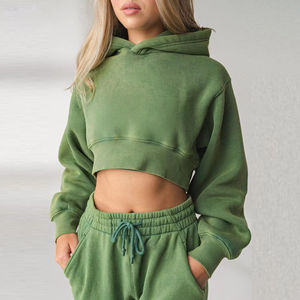 เสื้อครอปสตรีทแวร์แขนยาวเสื้อครอปแบบสปอร์ตเสื้อสเวตเตอร์คอกลมทรงโอเวอร์ไซส์แบบกำหนดเอง - Product Image 1