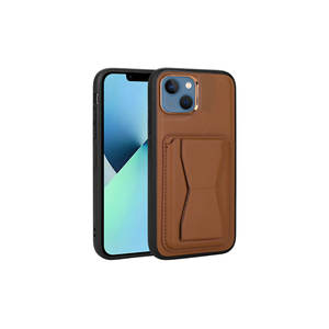 Étui de téléphone portable Promax pour iPhone 13 14 Plus, en cuir PU brun de qualité supérieure, avec porte-cartes, support et couverture de portefeuille magnétique - Product Image 1
