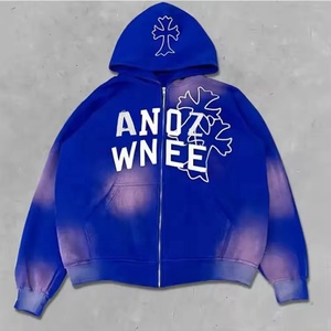 Custom Embroidery Logo Distressed Men Hoodie <b>Vintage</b> Acid Heavyweight <b>Oversize</b> Pullover Sun Faded Zip Up Acid Wash Hoodie - Product Image 3