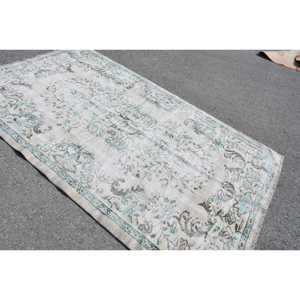 Alfombra de 5.2x8.7 pies, Alfombra Grande Vintage, Alfombra Azul Sólida - Product Image 4