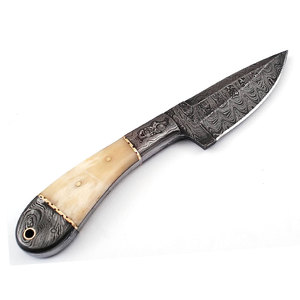 Top vente OEM ODM acier damas chasse survie Skinner couteau de poche tous les jours transporter lame fixe blanc bois cuir gaine - Product Image 2