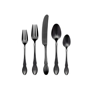 Argenterie de luxe écologique en satin noir, poignées en forme de larme, fourchettes, cuillères, couteaux robustes, ustensiles en bois modernes, minimaliste - Product Image 5