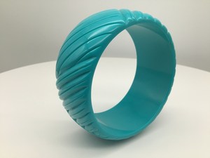 Brazalete de Resina Acrílica con Rayas Turquesa Vintage de Lujo para Mujer, Diseño de Marca, Modelo Angel, Set de Regalo de Navidad - Product Image 3