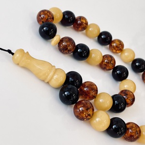 Tespih en ambre baltique multicolore, 33 perles en ambre faites à la main, Misbaha en ambre multicolore - Product Image 1