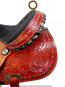 Premium SAISHAS Western DD Asiento de carreras de barril de cuero genuino Hecho a mano Rendimiento ligero Equitación Show Horse Rodeo - Product Image 4