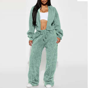 Ensemble de survêtement de luxe en coton deux pièces, tenue streetwear haut de gamme, sweat à capuche oversize zippé et jogging en tissu molleton doux à l'intérieur - Product Image 2