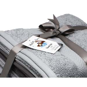 Ensemble de 6 serviettes en coton gris anthracite clair pour la maison, séchage rapide, brodées, jacquard haute densité, serviettes de toilette compressées avec logo - Product Image 1